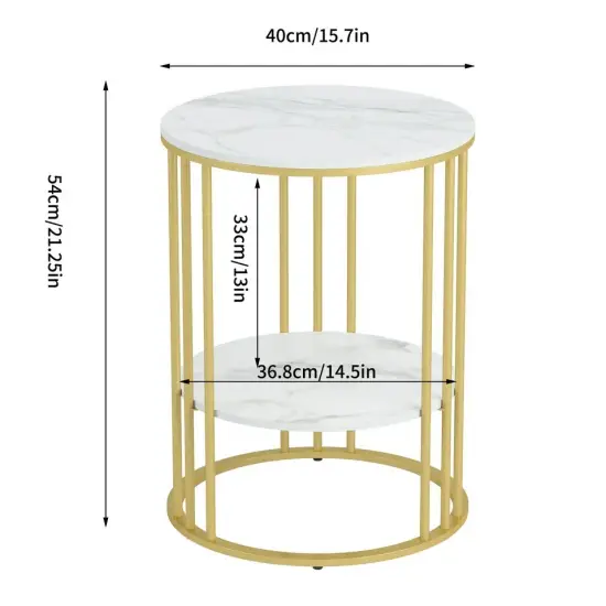 Delicate 2 Tier Gold Side End Table Marble Round Accent Furniture Bedside Table {2}
