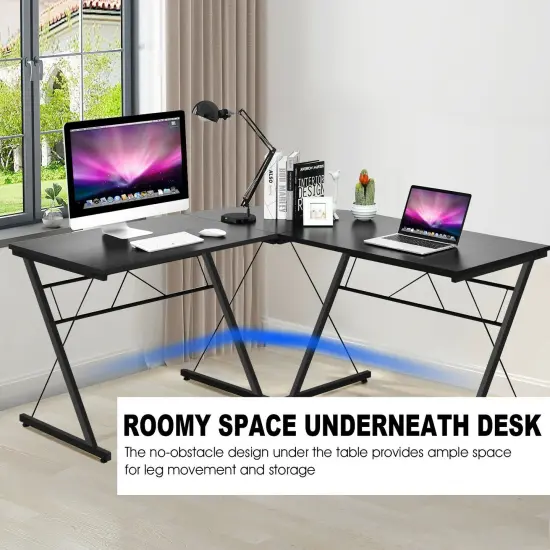 59 Inches L-Shaped Corner Desk Computer Table for Home Office Study Workstation Black {3}
