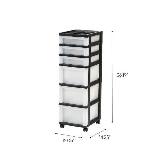 IRIS USA 6 Rolling Drawer Storage Cart with Organizer Top, Black {6}