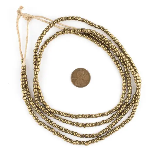 The Bead Chest Brass-Style Ghana Glass Seed Beads 4mm African 26 Inch Strand Handmade {2}