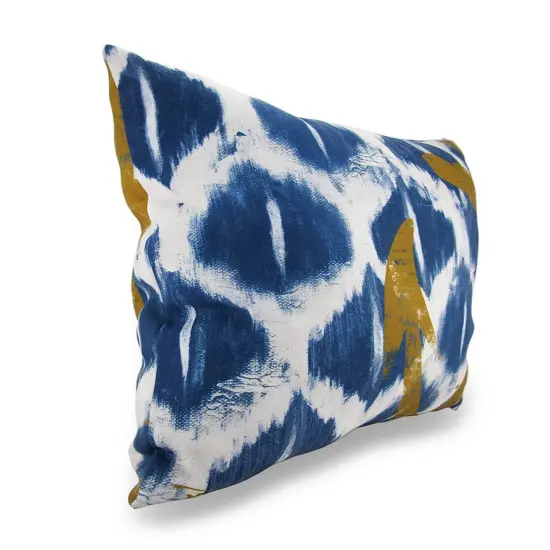 Blue and White Nautical Ikat Decorative Throw Pillow w/Anchor Detail 18in. {4}