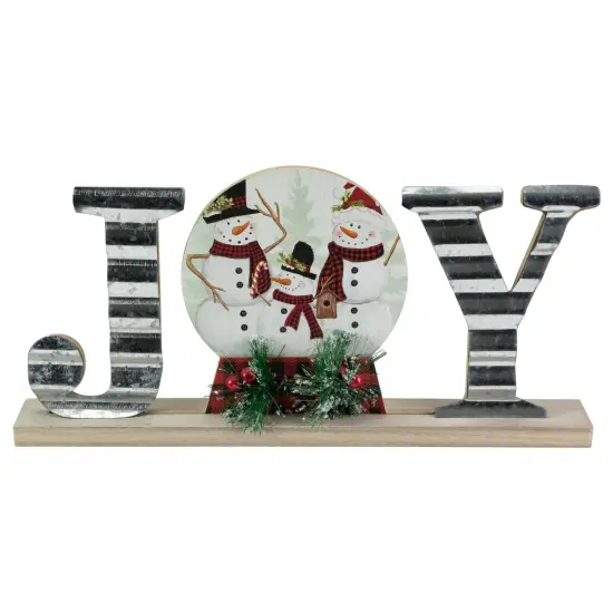 Northlight 15" Galvanized Metal and Wooden 'Joy' Snowman Family Christmas Sign Red {1}