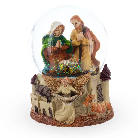 Nativity Scene and Divine Guardian Angel Musical Water Snow Globe {1}
