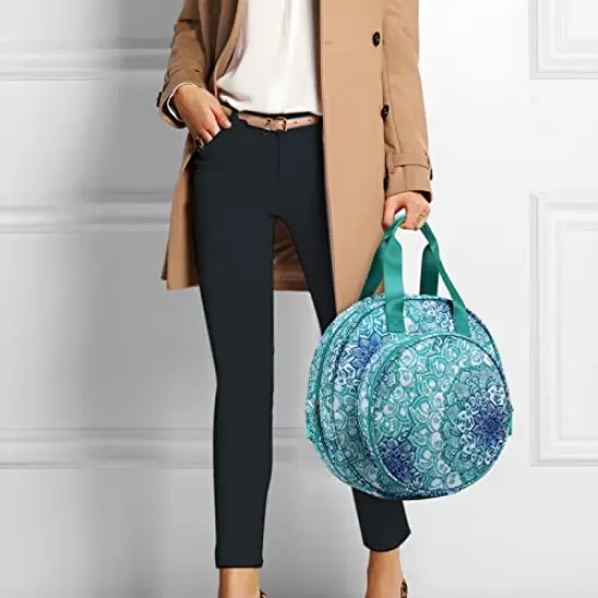 Embroidery Project Bag, Embroidery Supplies Storage Carrying Tote Case with Multiple Pockets for Embroidery Floss, Embroidery Hoops, Thread, Stitch Tools Kit [Bag Only] - Emerald Illusions {3}