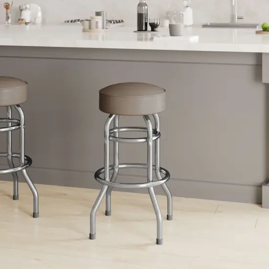 Emma and Oliver Retro Backless Double Ring Chrome Restaurant Dining Barstool Dark Brown {7}