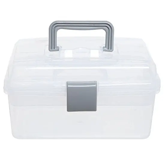 Clear Gray Empty First Aid Storage Box, Multipurpose Tackle Box, Plastic Sewing Box, Tool Box, Crafts Supplies Organizer Case with Handle and Removable Tray {5}