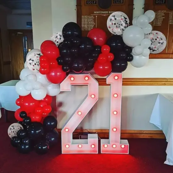 50 Pack 12 Inch Red and Black Latex Balloons - Black, White, and Red Confetti Balloons with Ribbons for Birthday, Graduation, Wedding, Bridal Shower, and Party Decorations {1}