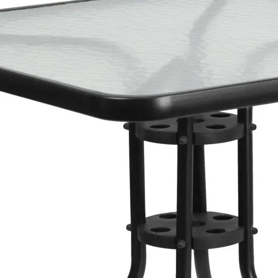 Emma and Oliver 31.5" Square Tempered Glass Metal Table with Smooth Ripple Design Top Clear/Black {5}
