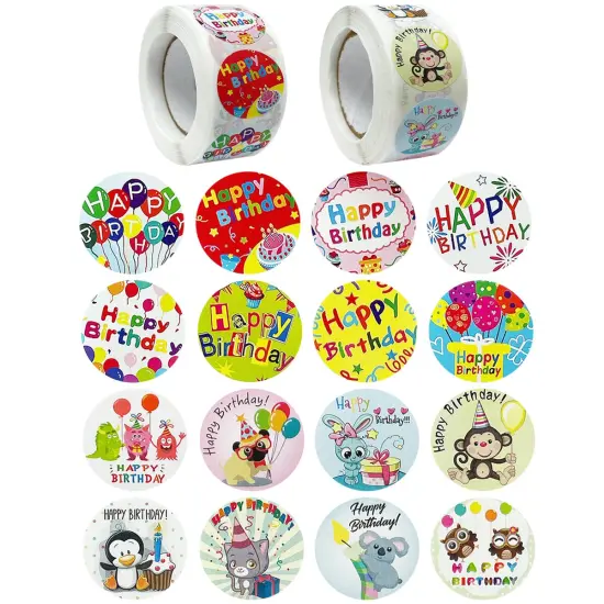 Wrapables 1 Inch Reward, Birthday, Thank You Stickers for Teachers, Students, Classrooms, Party Favors, Gifts, Boxes & Bags (1000pcs) Happy Birthday {1}