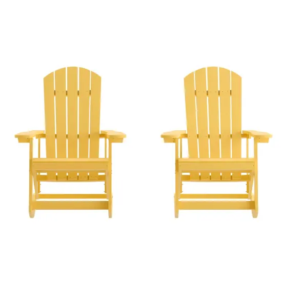 Merrick Lane Set of 2 Atlantic All-Weather Polyresin Adirondack Rocking Chair with Vertical Slats Yellow {1}