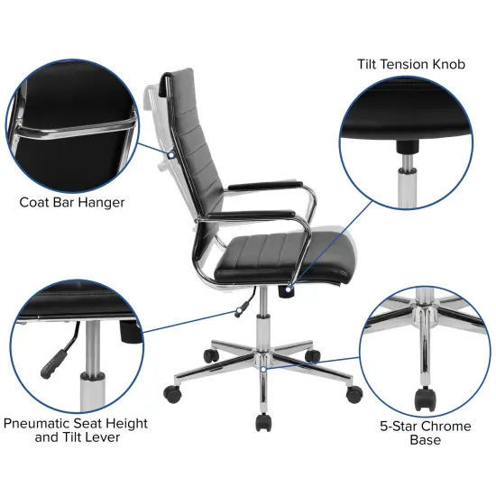Merrick Lane Stockholm High Back Home Office Chair With Pneumatic Seat Height Adjustment And 360&deg; Swivel Black {2}