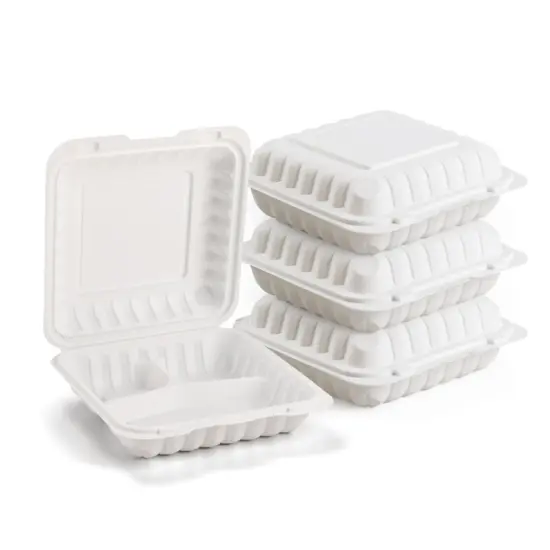 Northlight 150-Count 3-Compartment Hinged White Meal Prep/Take Out Containers - 9" {6}