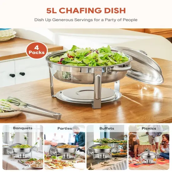 WILPREP 4 Pack 5.3qt Chafer Chafing Dish Stainless Steel Bain Marie Food Warmer {3}
