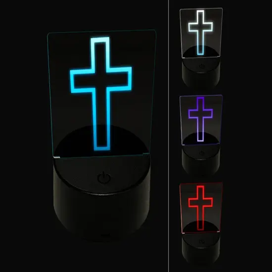 Cross Christian Church Religion Outline 3D Illusion LED Night Light Sign Nightstand Desk Lamp {1}