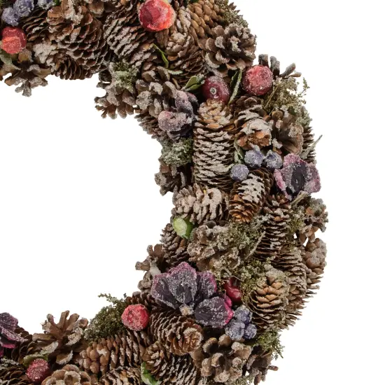 Northlight 20" Sugared Purple Flowers and Pine Cones Artificial Christmas Wreath - Unlit {4}