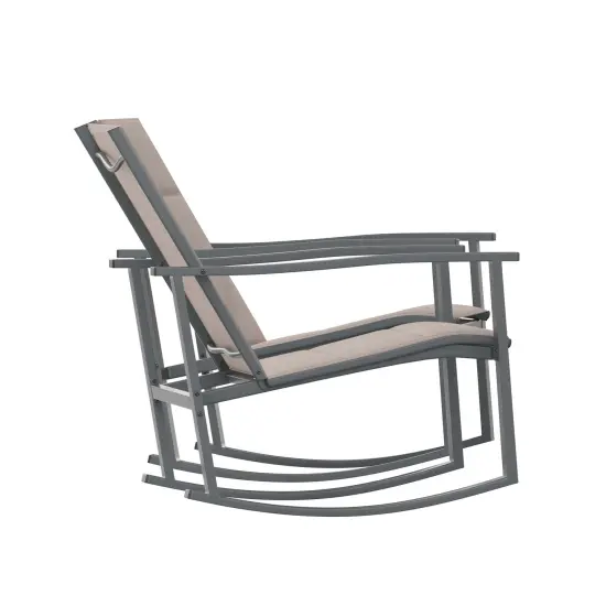 Merrick Lane Brevyn Set of 2 Flex Comfort Outdoor Rocking Chairs with Steel Frames Brown {5}
