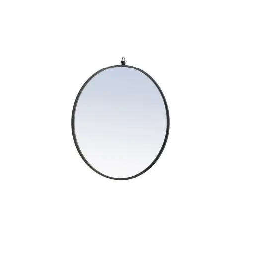 Metal frame Round Mirror with decorative hook 28 inch Black finish {5}