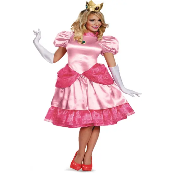 Womens Elegant Super Mario Brothers Princess Peach Deluxe Gown Costume {1}