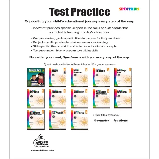 Spectrum Test Practice 5th Grade Workbooks All Subjects, Math, Language Arts, Reading Comprehension, Grammar, Spelling, Vocabulary, and Writing Practice, Classroom or Homeschool Curriculum {2}