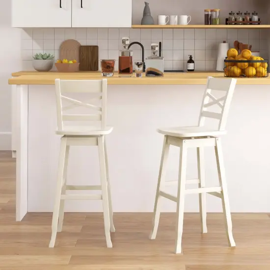 Costway 2 PCS 24"/30" Counter/Bar Height Stool Rubber Wood Swivel Bar Stool with Inclined Backrest Cream {9}