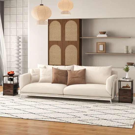 3-Tier Retro Nightstand with 2 Removable Fabric Drawers and Open Shelf {4}