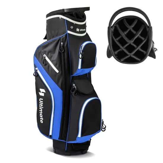 Costway Lightweight Golf Cart Bag with 14 Way Top Dividers 9 Pockets Rain Hood Cooler Bag {7}