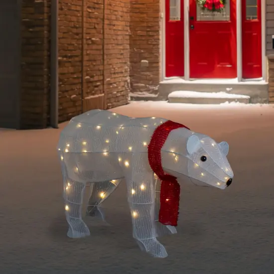 Northlight LED Lighted Tinsel Polar Bear Outdoor Christmas Decoration - 32" - Warm White Lights {3}