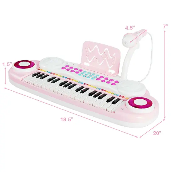 37-Key Electronic Piano with Microphone, Music Score and USB Pink {4}