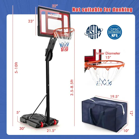 Basketball Hoop with 5-10 Feet Adjustable Height for Indoor Outdoor {5}