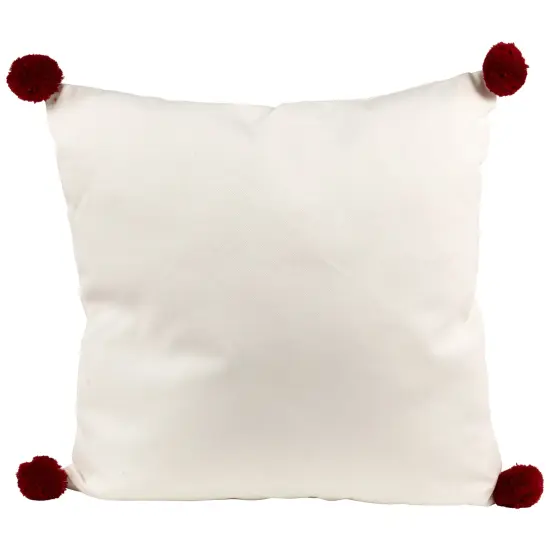 Northlight 16" White and Red Christmas Tree Embroidered Square Throw Pillow with PomPoms {6}