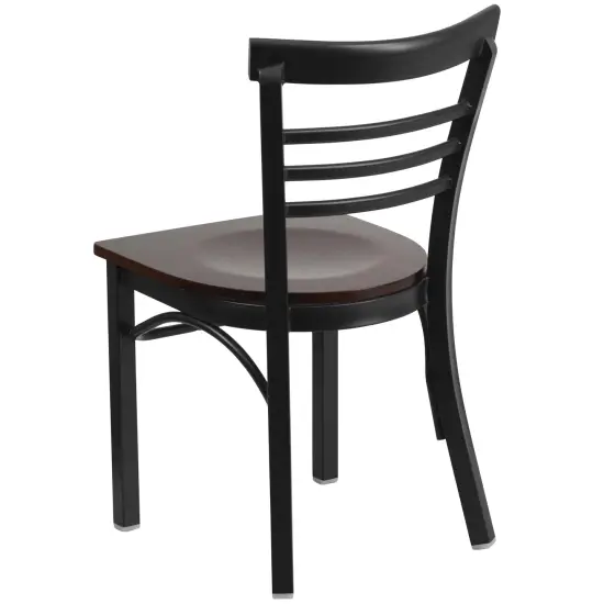 Emma and Oliver 2 Pack Three-Slat Ladder Back Metal Restaurant Chair BlackVYL/BlackMetal {8}