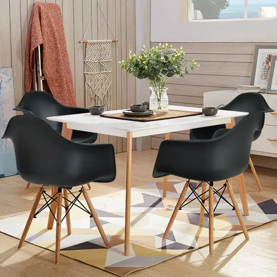 Set of 2 Mid-Century Dining Arm Chairs with Wood Legs Black {2}