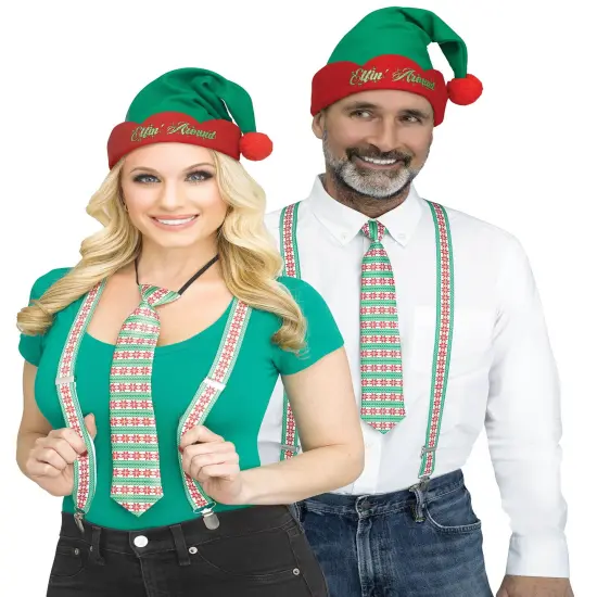 Northlight 3pc Green and Red Nordic Snowflakes Christmas Suspender Kit - One Size Fits Most {1}