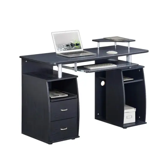 Techni Office Solutions 47.25" Black Espresso Unique Techni Mobili Complete Workstation Computer Desk with Storage {4}