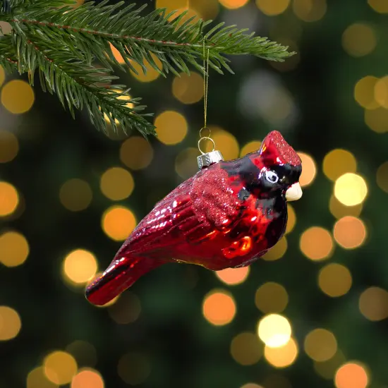 Northlight Glittered Cardinal Hanging Glass Christmas Ornament - 5.5" - Light Red {3}