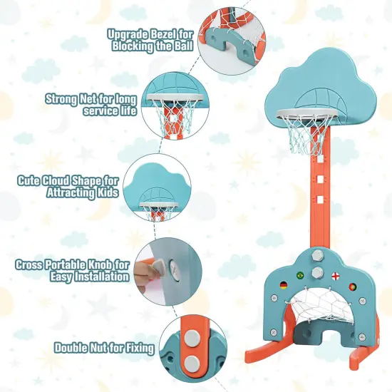 3-in-1 Kids Basketball Hoop Set with Balls Perfect for Indoor-Outdoor Use Green {5}