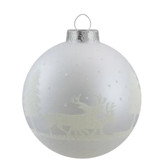 Northlight Glittered Forest Scene Christmas Glass Ball Ornaments - 3.25" (80mm) - Silver- 4ct {4}