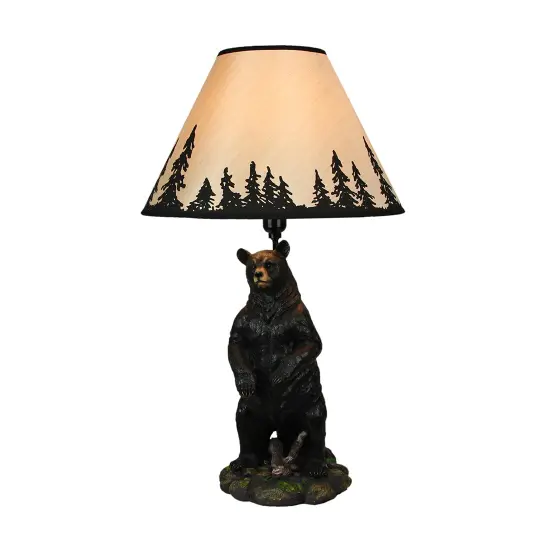 Standing Grizzly Bear Table Resin Lamp with Silhouette Forest Shade {3}