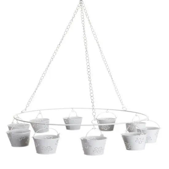 Melrose 25.5" White Round Hanging Tealight Candleholder Floral Buckets {1}