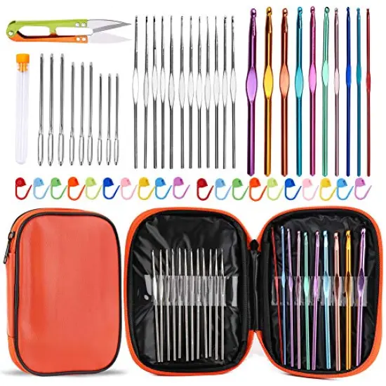 54 Pieces Crochet Needles Set, Crochet Hooks Kit with Storage Case, Ergonomic Knitting Needles Blunt Needles Stitch Marker DIY Hand Knitting Craft Art Tools for Beginners {2}