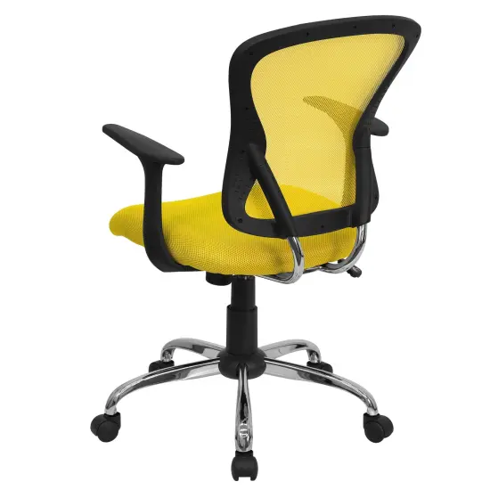 Emma and Oliver Mid-Back Mesh Swivel Task Office Chair with Chrome Base and Arms Yellow {4}