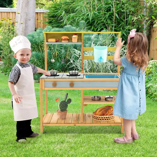 Outdoor Kids Mud Kitchen Play-set with Faucet and Water Box {3}