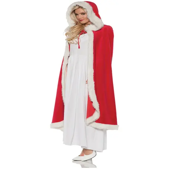 Mrs. Claus Classic Red Christmas Cape With White Trim Costume Accessory {1}