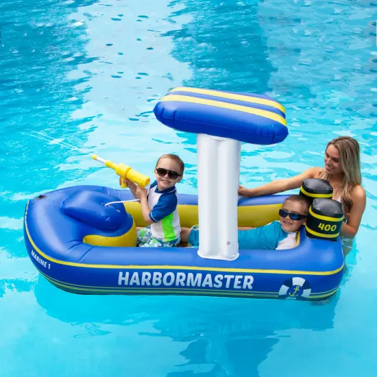 Swimline Harbor Master Patrol Boat with Pump Squirter Swimming Pool Float - 67" Blue {4}