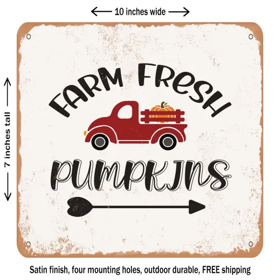 DECORATIVE METAL SIGN - Farm Fresh Pumpkins - 5 - Vintage Rusty Look {1}