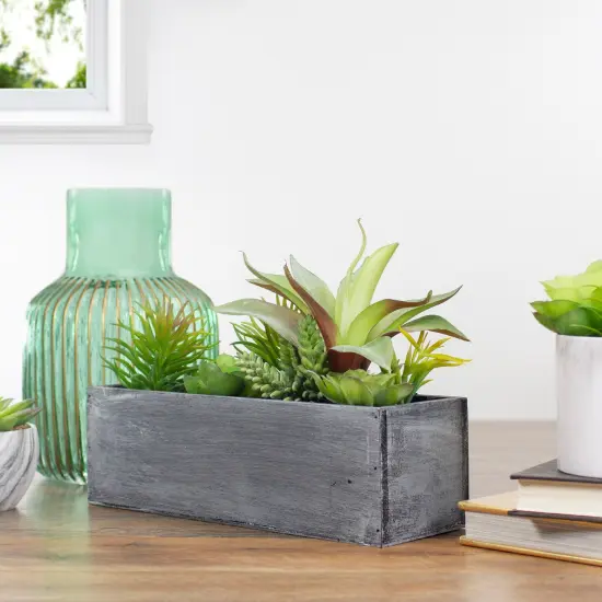 Northlight 12" Artificial Mixed Succulent Plants in a Rectangular Planter Green {3}