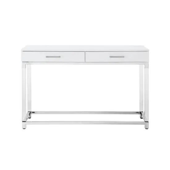 Caspian High Gloss 2 Drawer Acrylic Leg Metal Base Console Table White/Chrome {2}