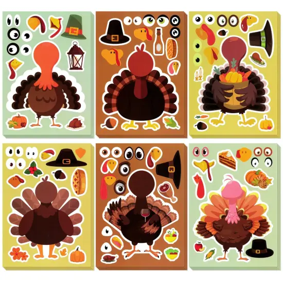 Wrapables Make Your Own Turkey Sticker Sheets, DIY Make a Face Sticker Sheets, Thanksgiving Craft and Activities, Party Favors (24 Sheets) {1}