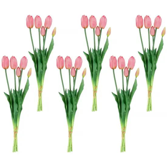 Northlight Real Touch&trade; Pink Artificial Tulip Floral Bundles, Set of 6 - 18" {1}