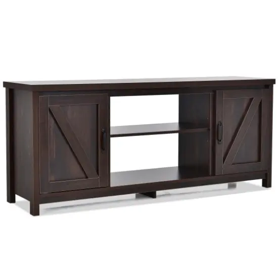 59 Inches TV Media Console Table with 2 Storage Cabinet and Adjustable Removable Shelf Brown {1}